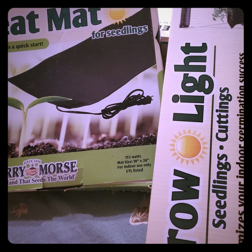 Heat mat and heat light for growing seeds.